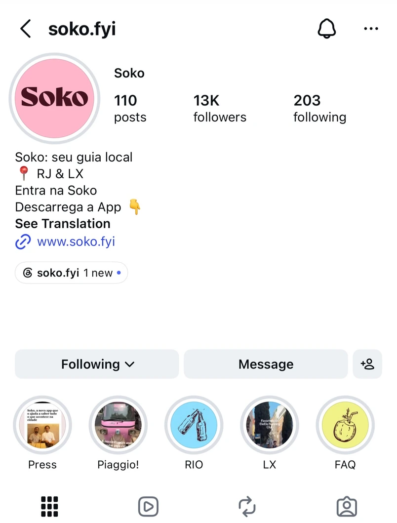 Perfil de Instagram da Soko